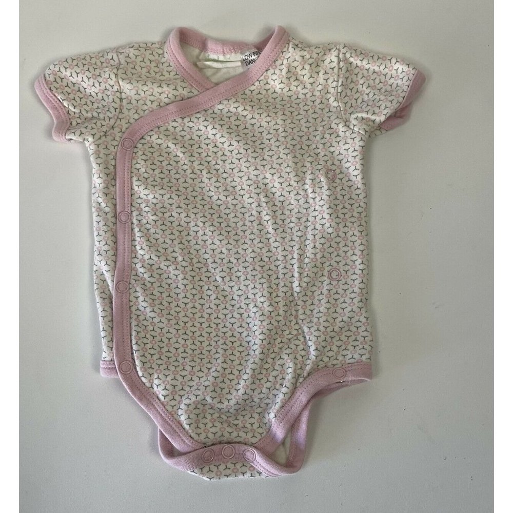 Boutique Sapling Organic Cotton Bodysuit Kimono Pink White Floral Baby Girl 0-3